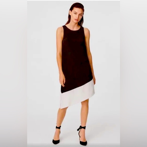 CLUB MONACO BLACK AND WHITE ASYMMETRICAL SILK DRESS size 2 NWT - Picture 1 of 10
